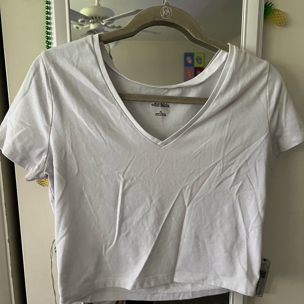 Wild Fable White Crop Fitted Short Sleeve Tee